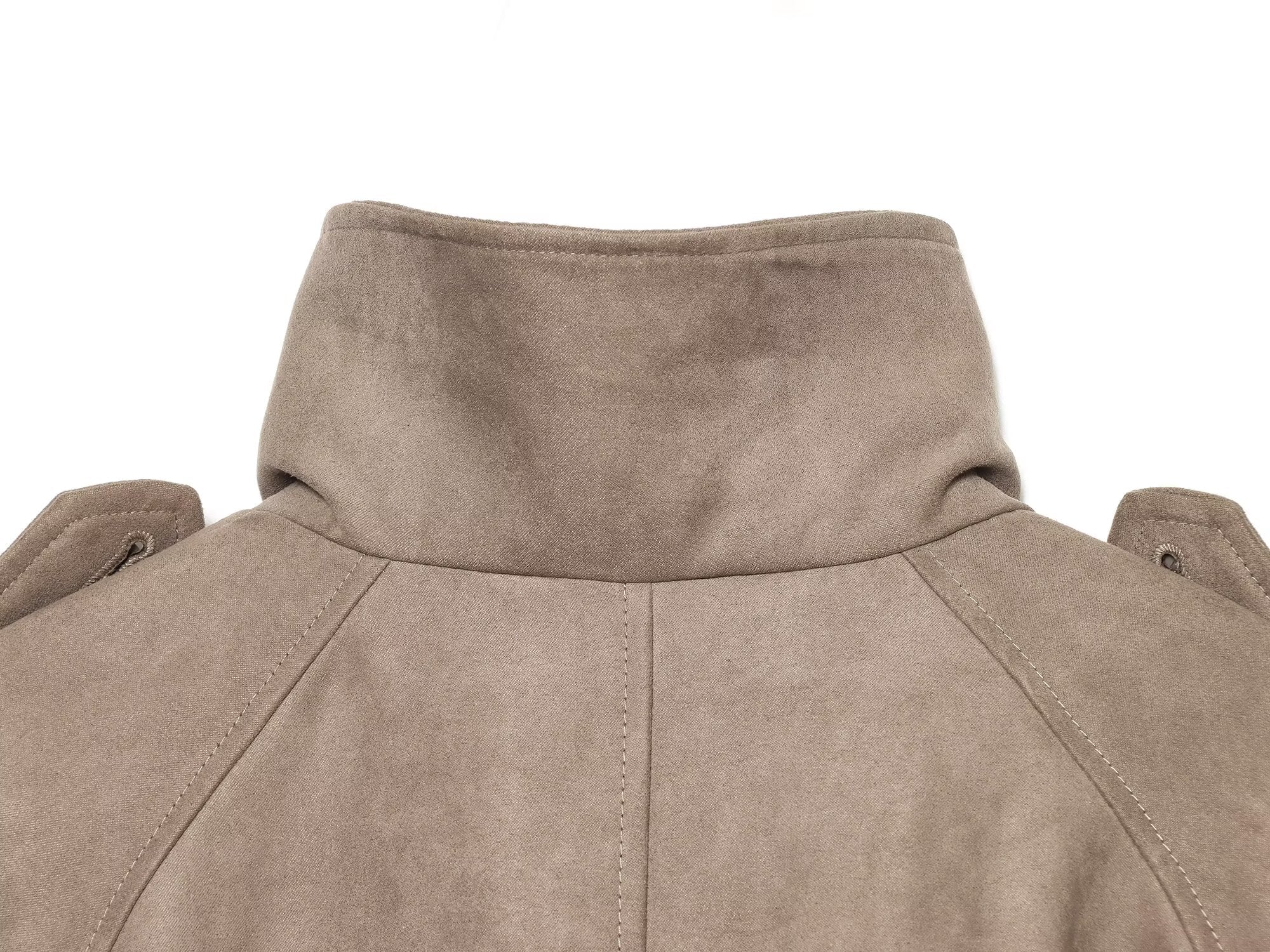 Women's suede textured stand collar double breasted Coat
