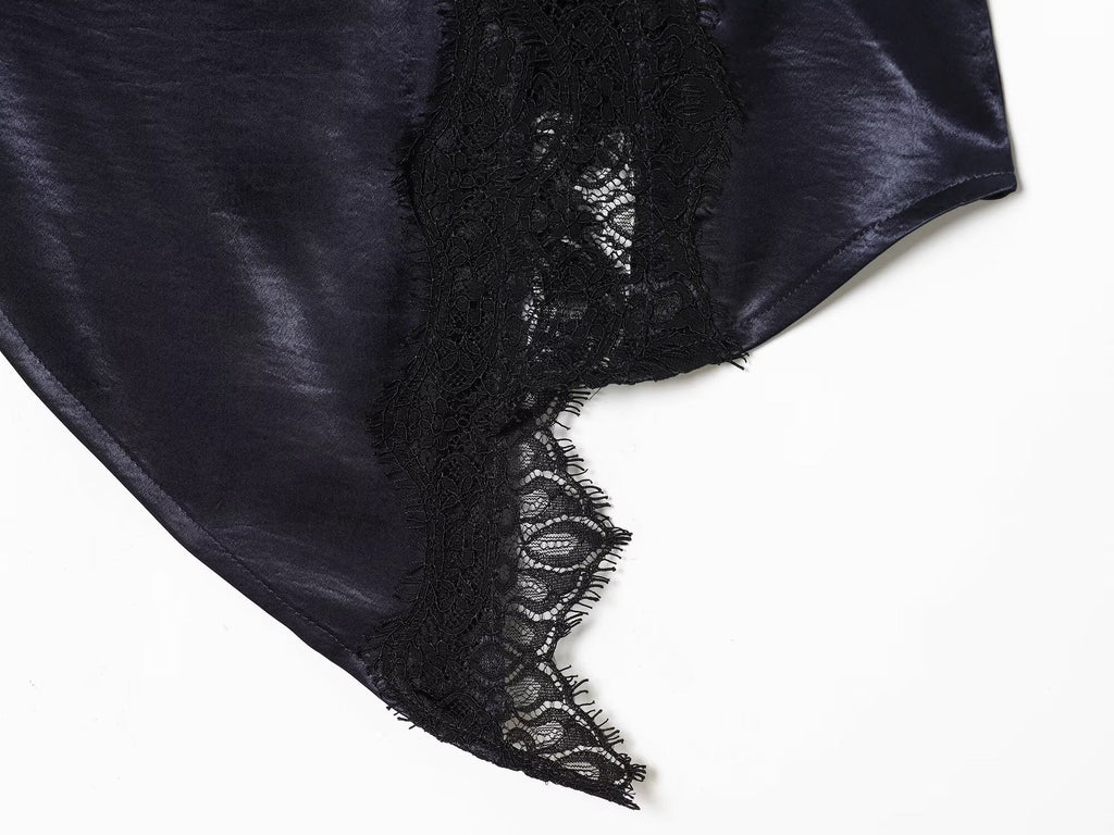 Women's satin textured patchwork lace mini skirt