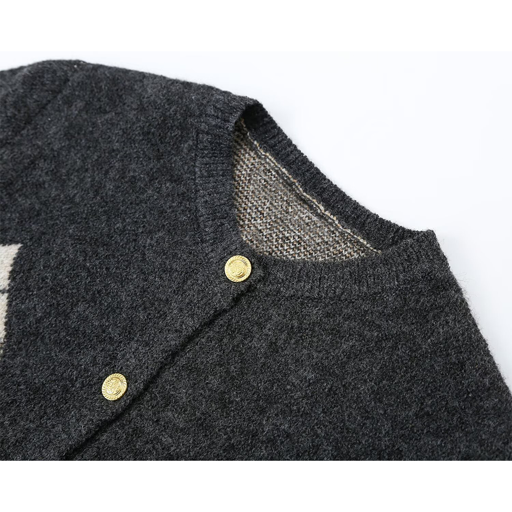 Women's O-Neck diamond patterned knitted Coat