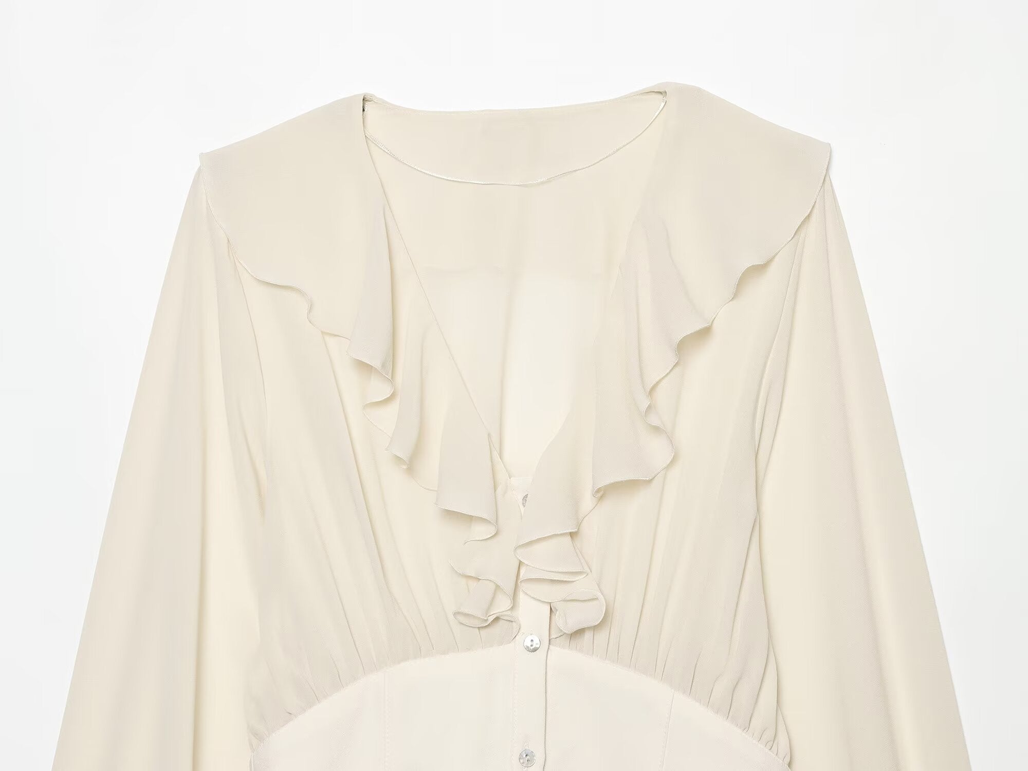 Women's waist cinching layered decorative V-neck shirt