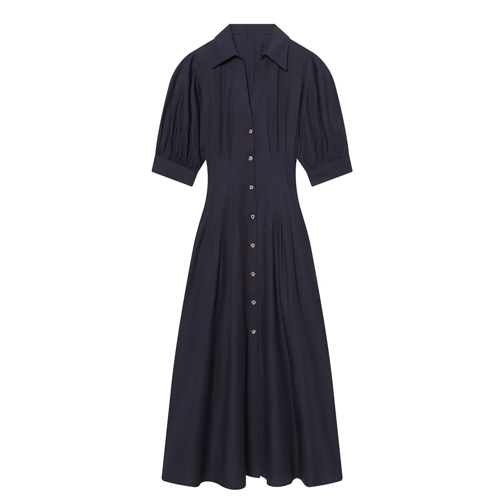 Women's Lapel bubble sleeve MIDI dress