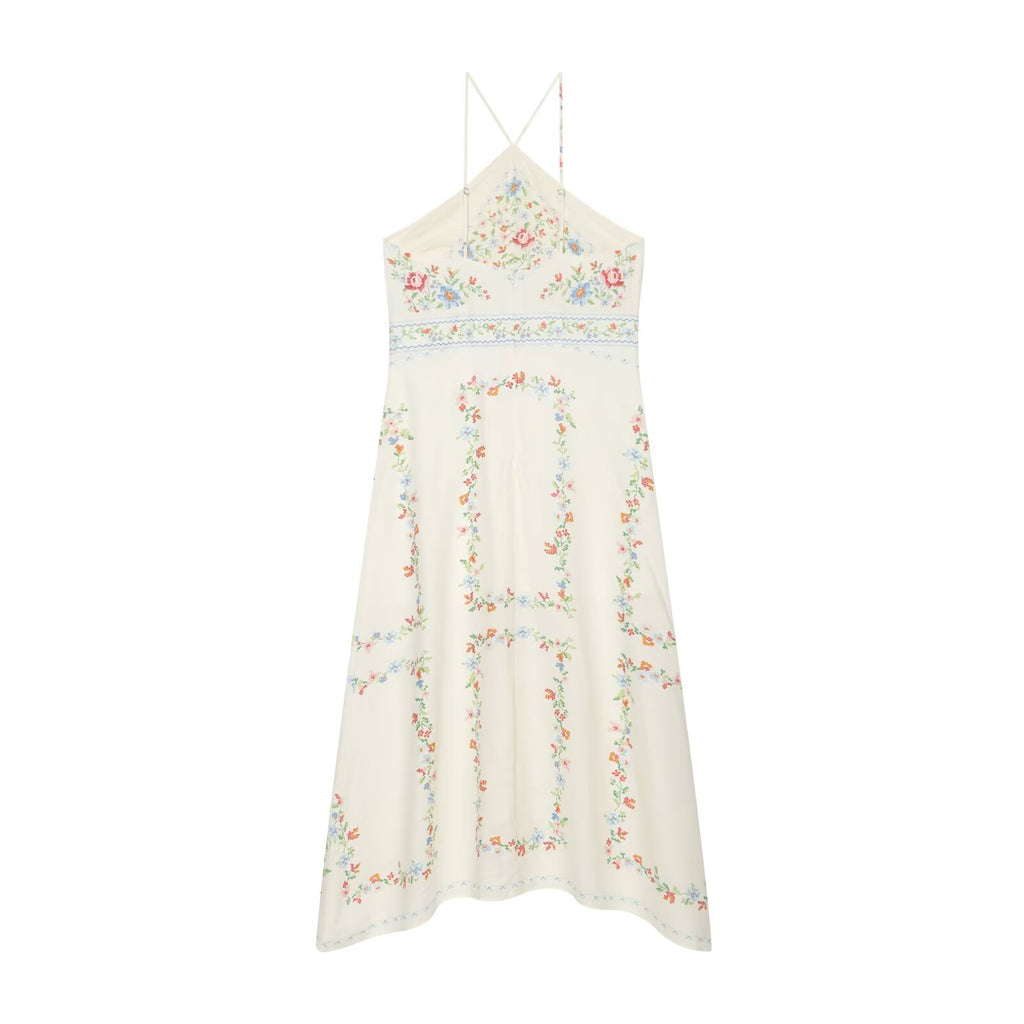 Women's linen blend printed MIDI dress