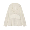 Women's waist cinching layered decorative V-neck shirt