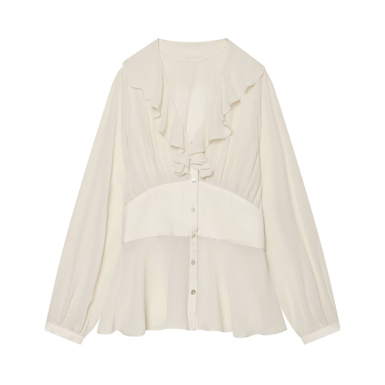 Women's waist cinching layered decorative V-neck shirt