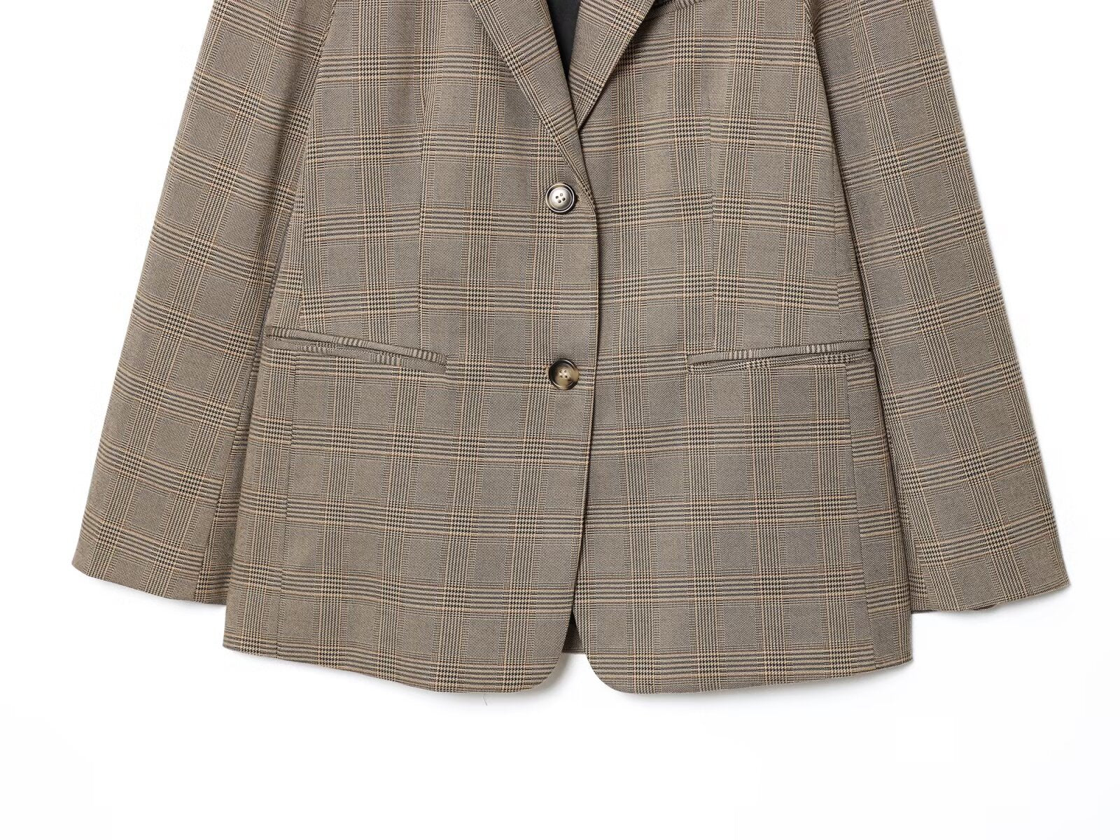 Women's new fashion loose single breasted linen blended plaid suit jacket