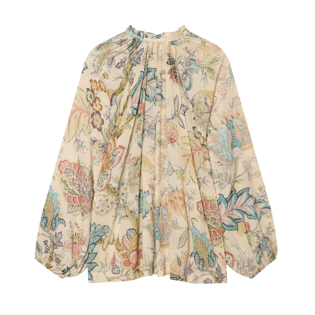 Women's cotton blend printed lace up top