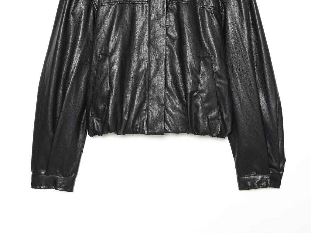 Women's balloon shaped Faux Leather jacket Coat