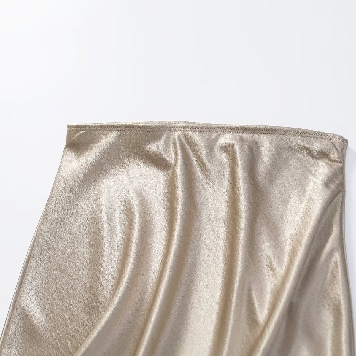 Women's slim satin texture A-line MIDI skirt