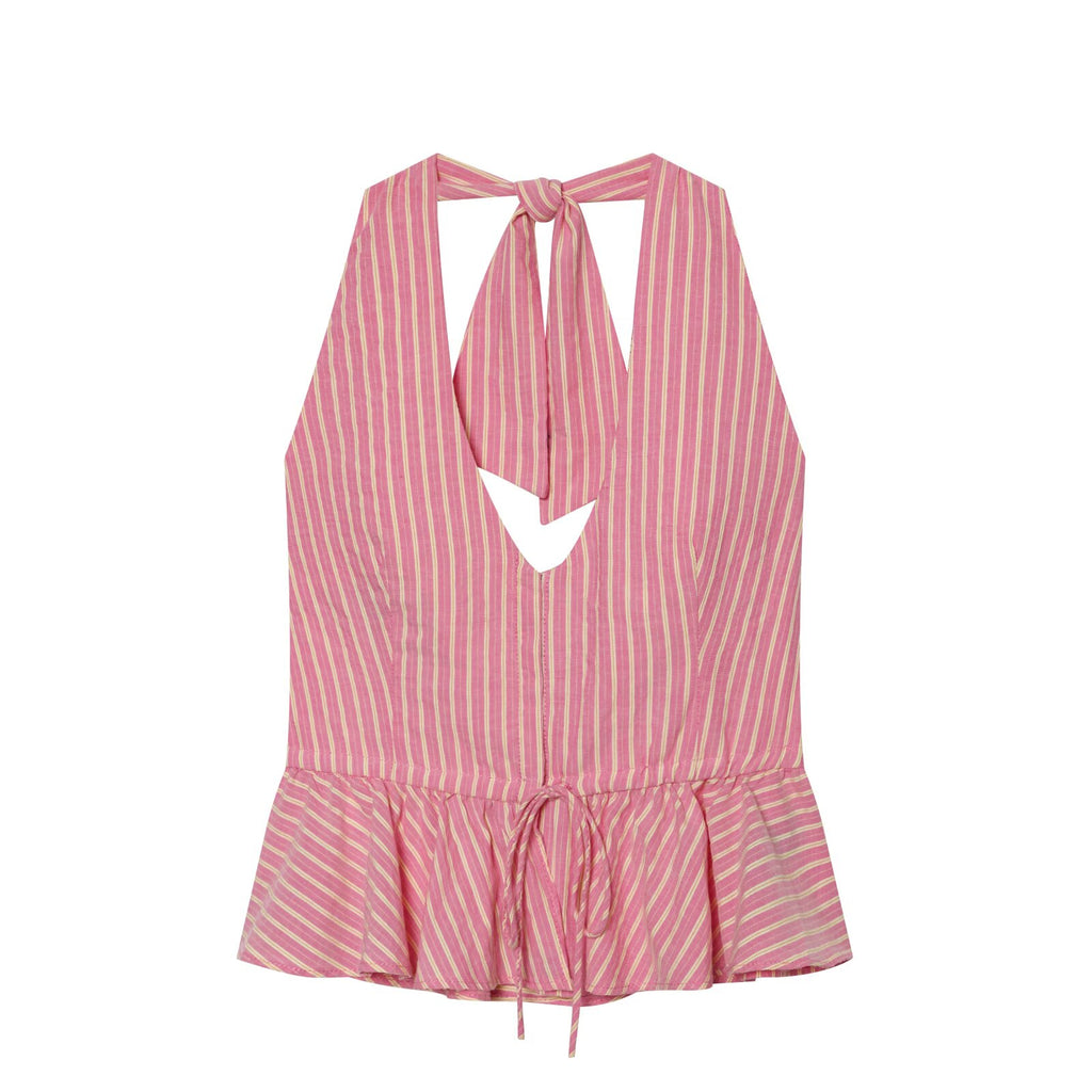 suit Women's 2 pieces striped halter neck top+wide leg pants