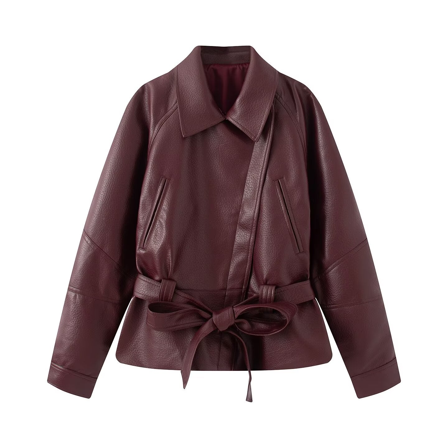 Women's with Belt faux leather windbreaker Coat