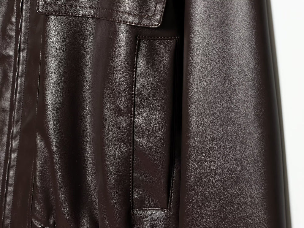 Women's casual short imitation leather jacket Coat