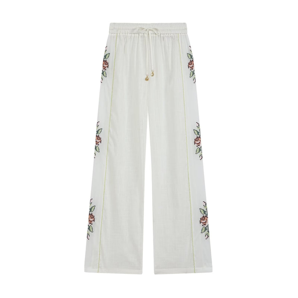 Women's side printed casual straight pants