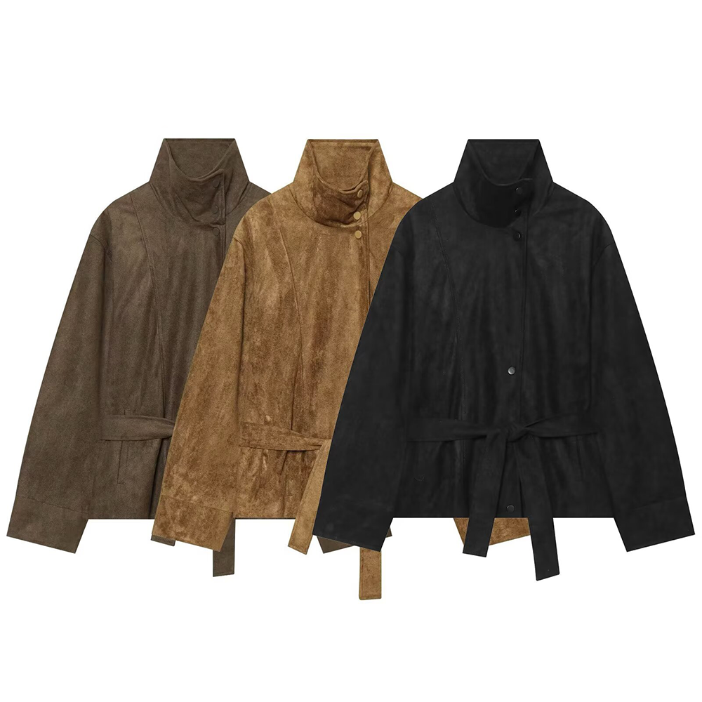Women's with belt suede texture effect Coat