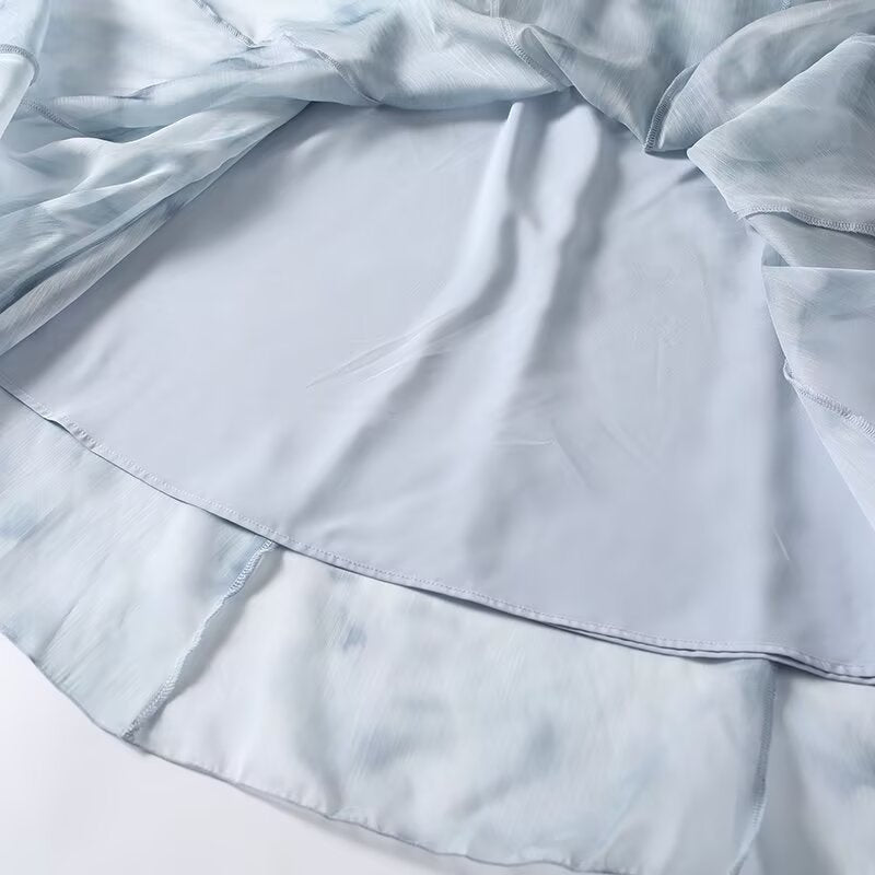 Women's ruffled hem draped printed MIDI skirt