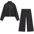 suit Women's 2 pieces standing collar quilted pilot jacket Coat+ jeans