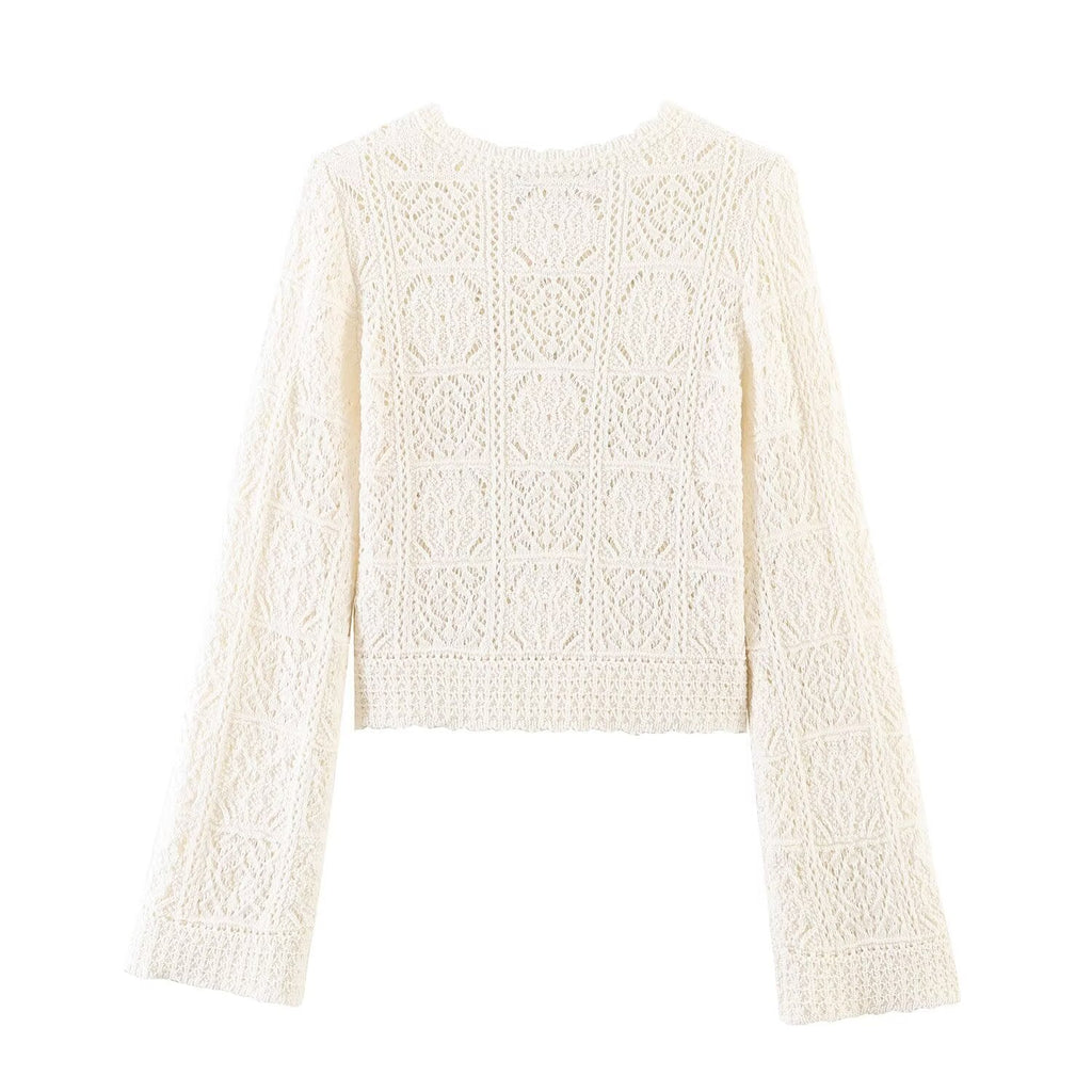 Women's short jacquard cotton knitted cardigan