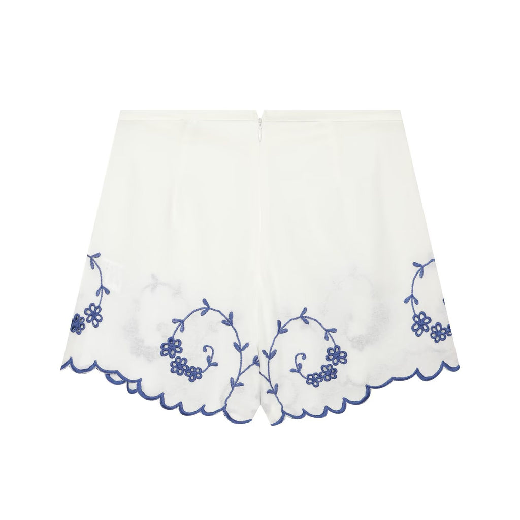 suit Women's 2 pieces linen blend embroidered top+Shorts