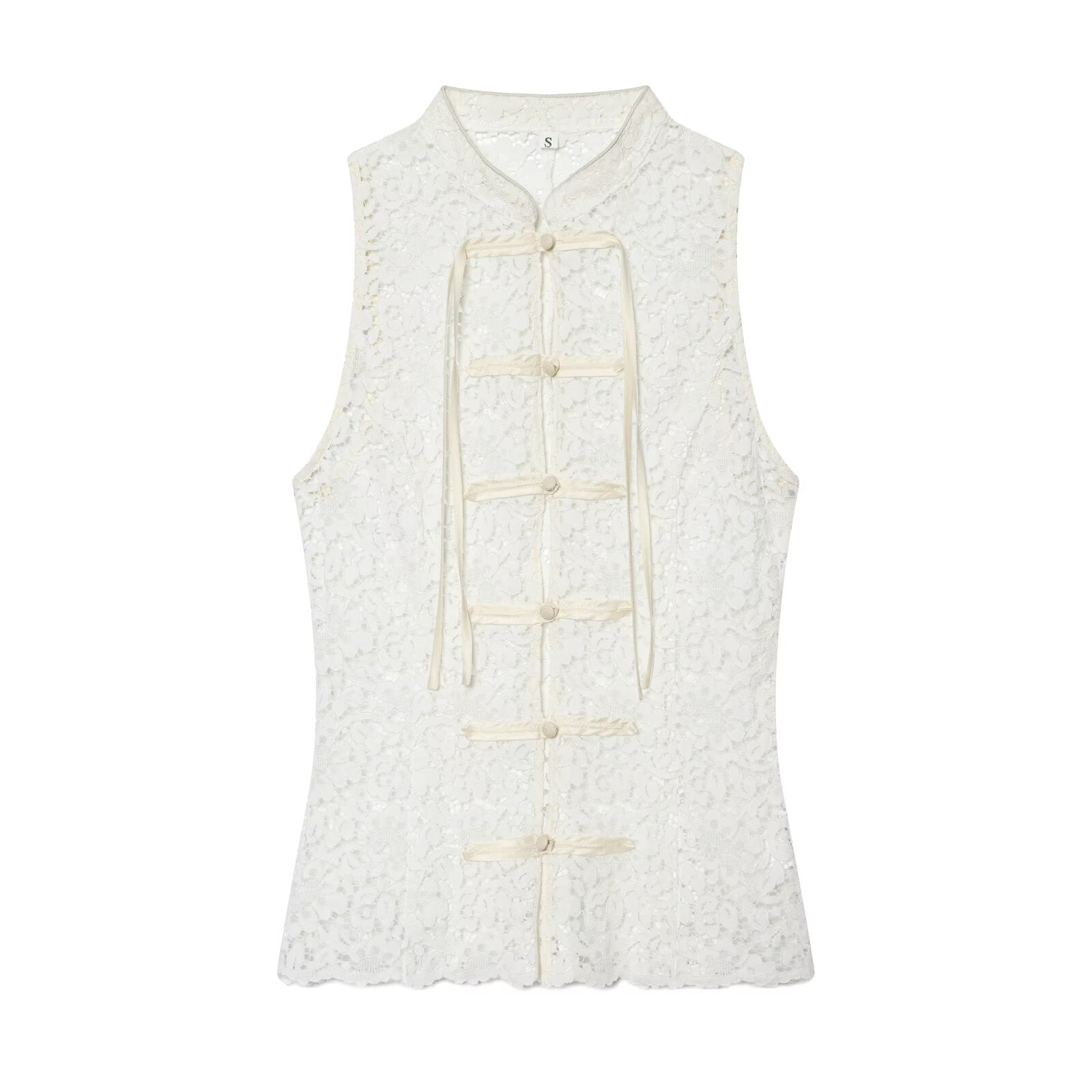 Women's rope knot decorative embossed lace top