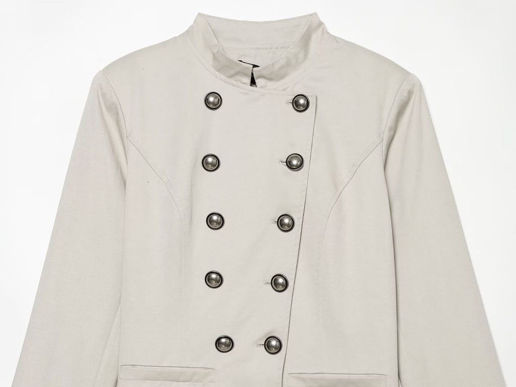 Women's slim stand collar double breasted jacket