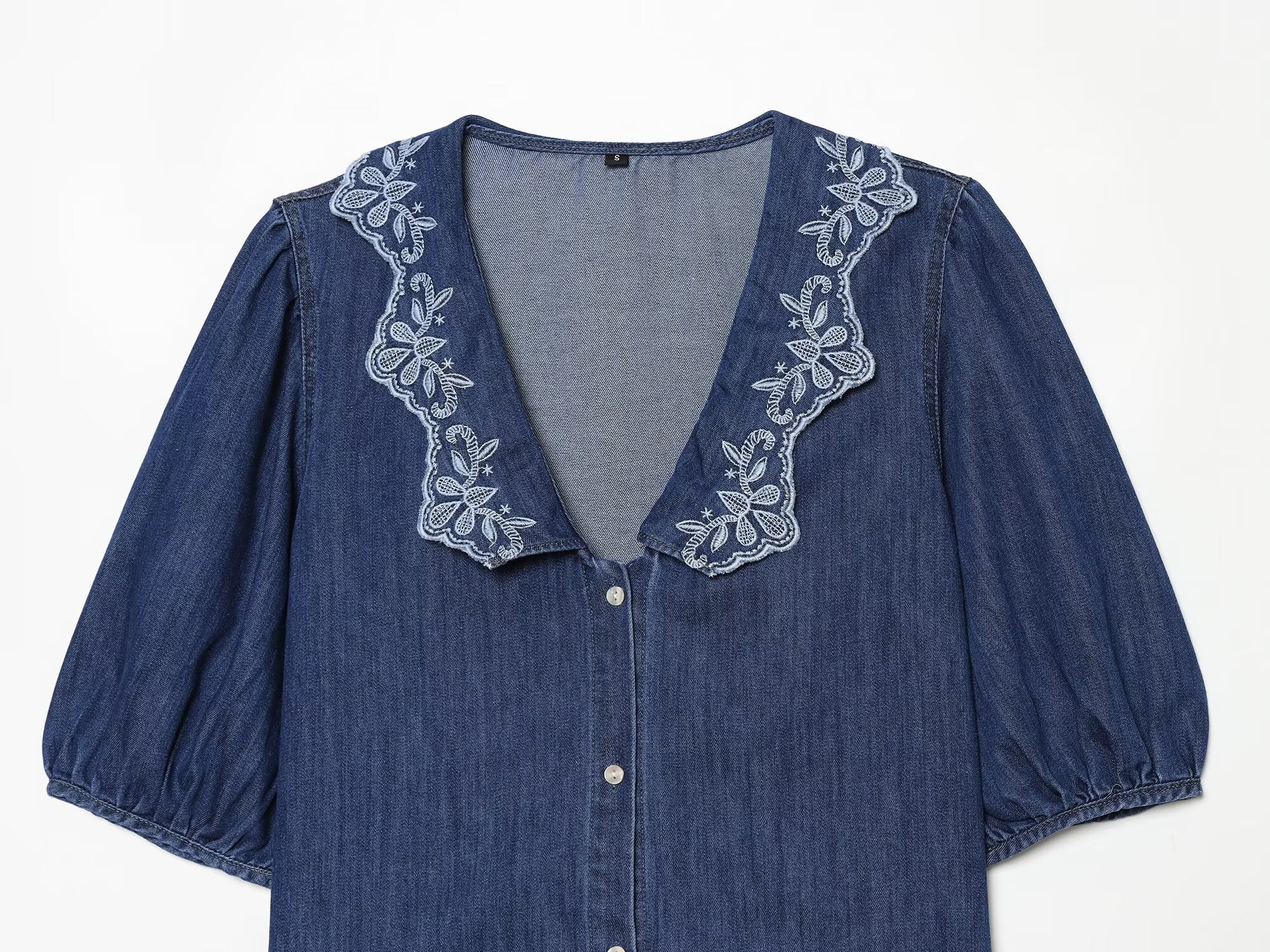 Women's embroidered short denim shirt