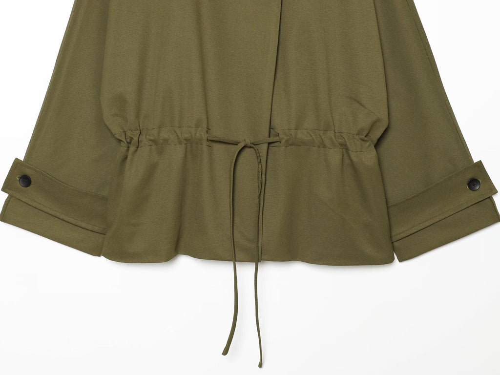 Women's lace up design loose parka Coat