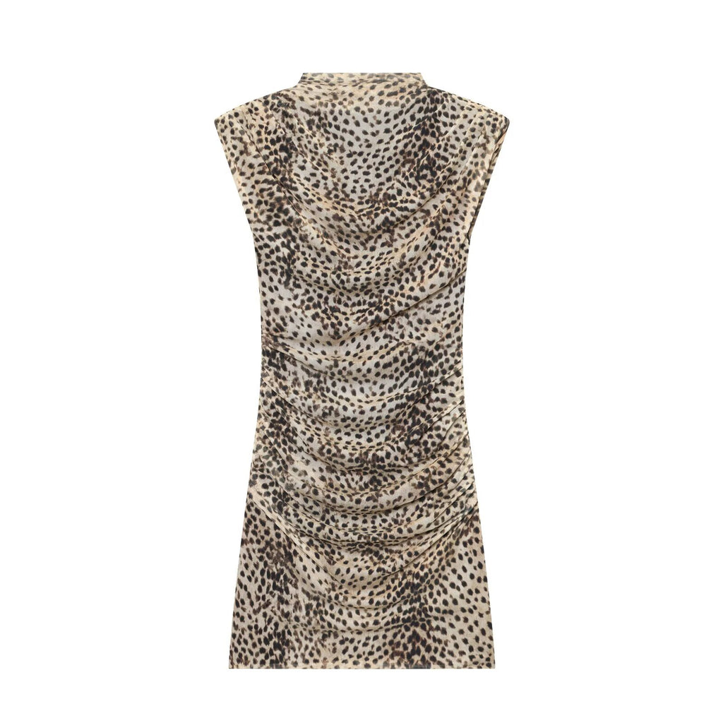 Women's animal print pleated tulle dress