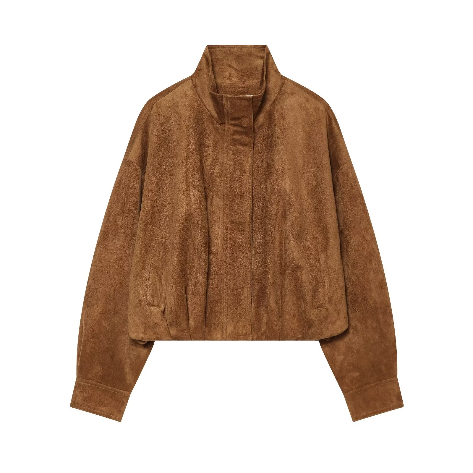Women's suede textured stand collar jacket Coat