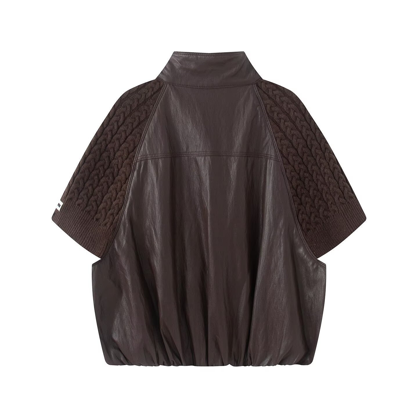 Women's casual knitted patchwork Faux Leather Coat