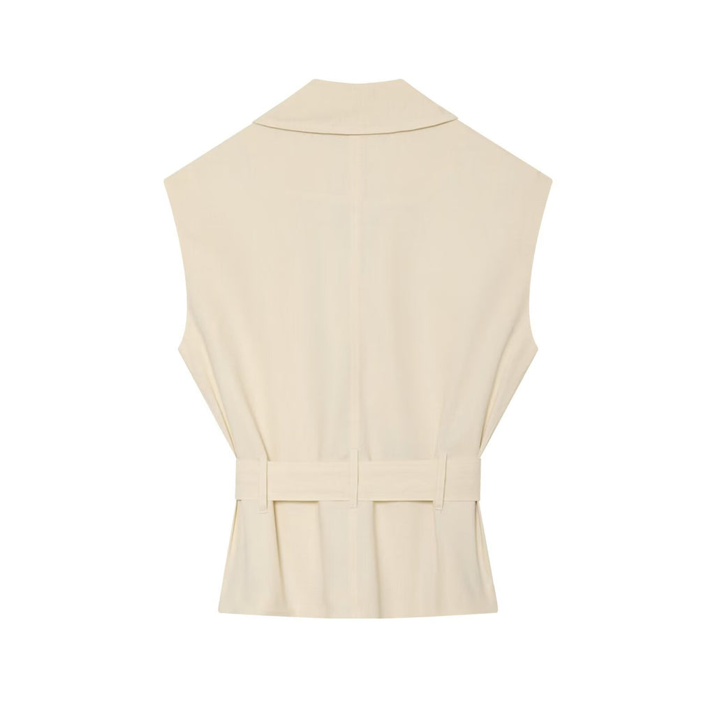 Women's with Belt sleeveless linen blend vest