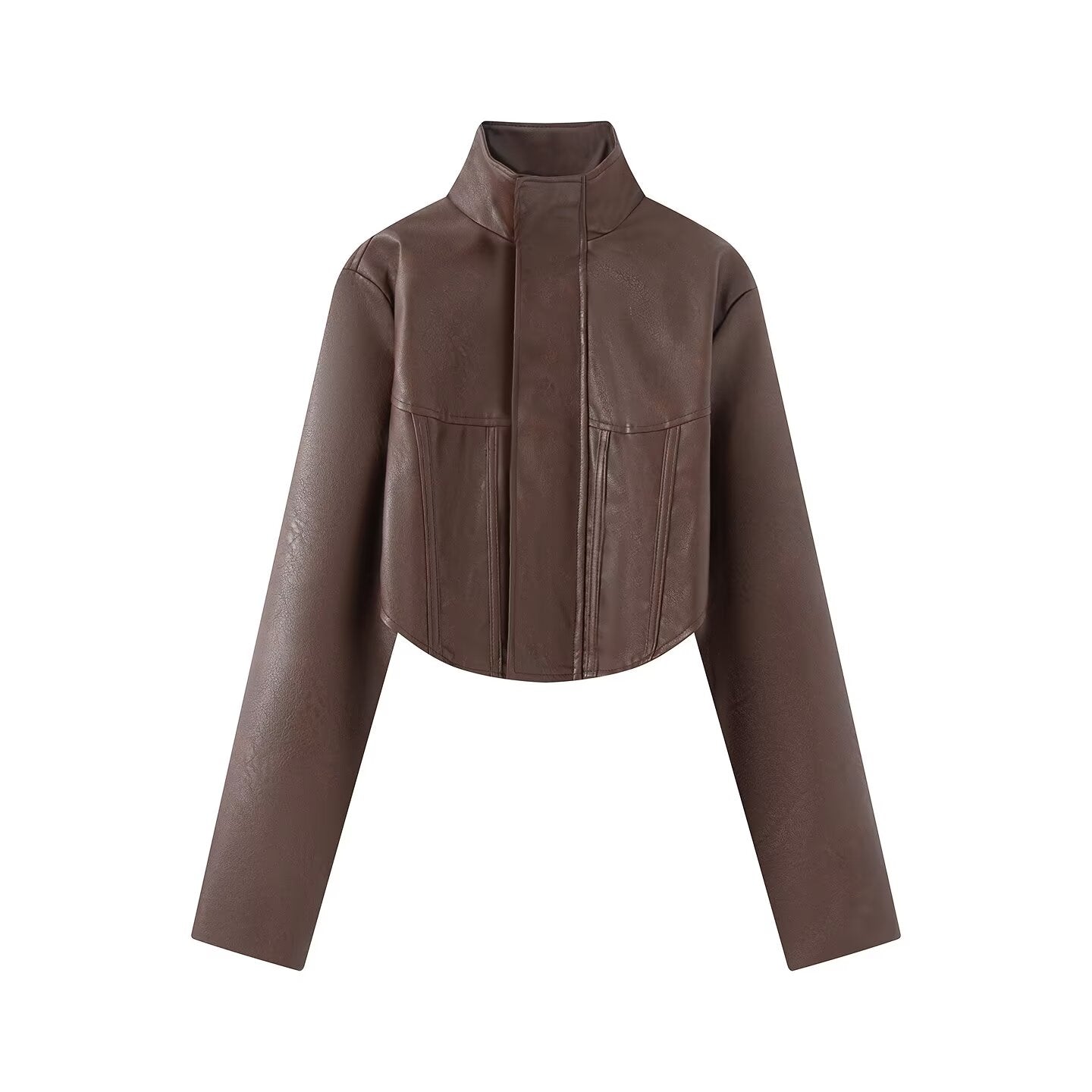 2026 Women's slim stand collar PU leather jacket