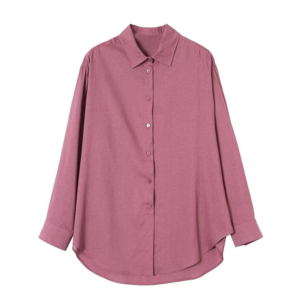 Women's loose linen blended Lapel shirt