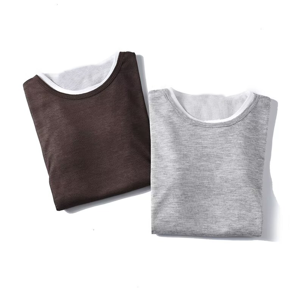 Women's O Neck double-layer short sleeved T-shirt
