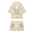 suit Women's 2 pieces short sleeved V-neck embroidered shirt+Shorts