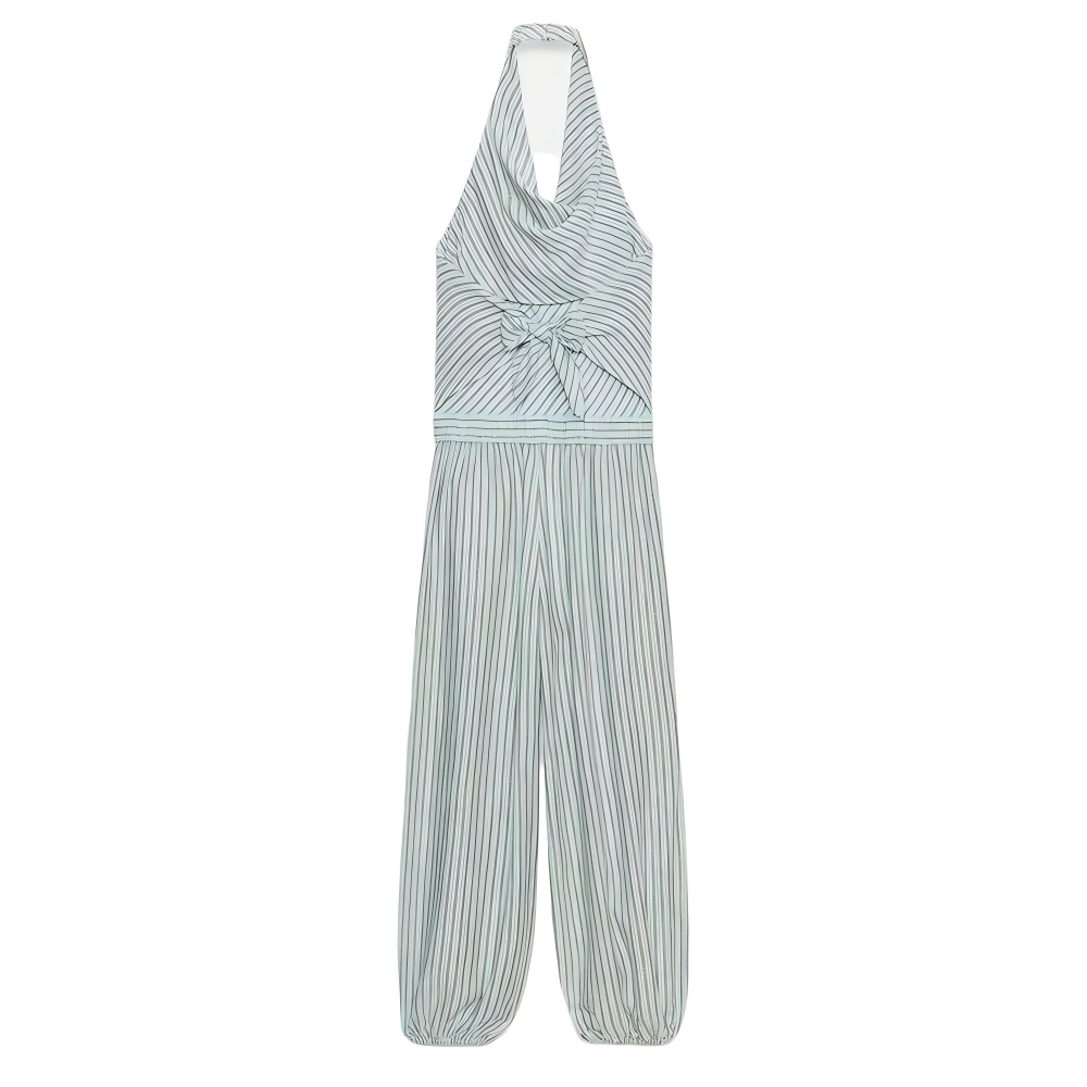 Women's striped linen blended lantern jumpsuit