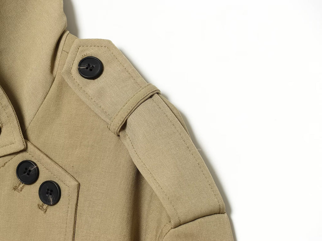 Women's with belt loose stand collar windbreaker Coat
