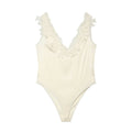 Women's lace decorated satin textured bodysuit