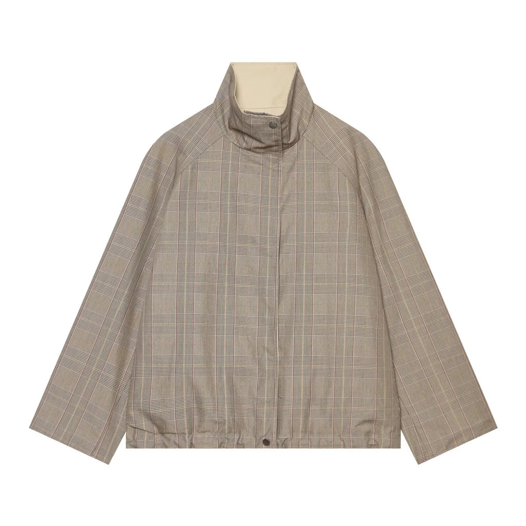 Women's double-sided wear short plaid windbreaker Coat