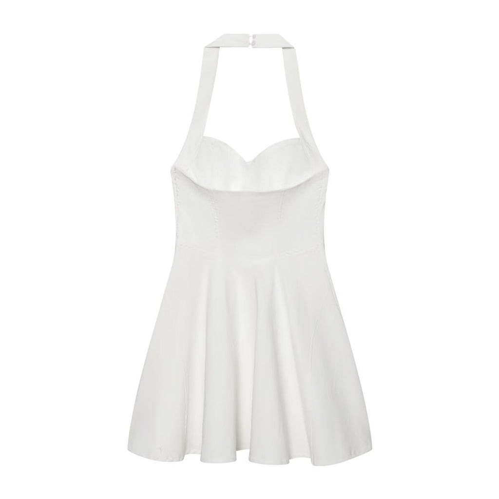 Women's sleeveless hanging neck wide hem dress