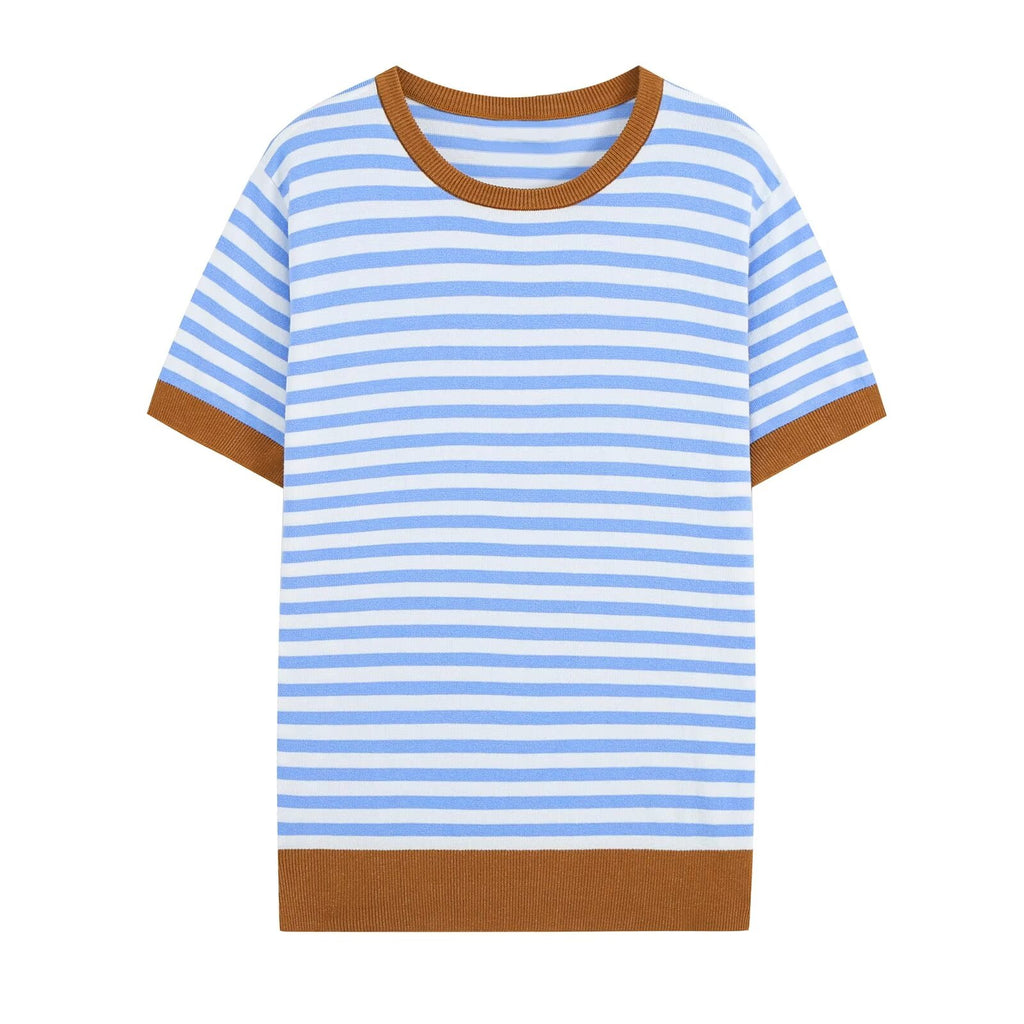 Women's round neck striped knitted top