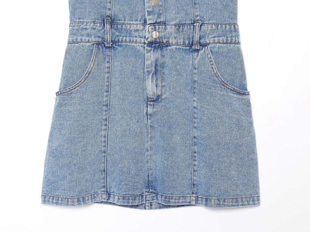 Women's flip hanging collar denim mini dress
