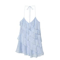 Women's layered decorative hanging neck mini dress