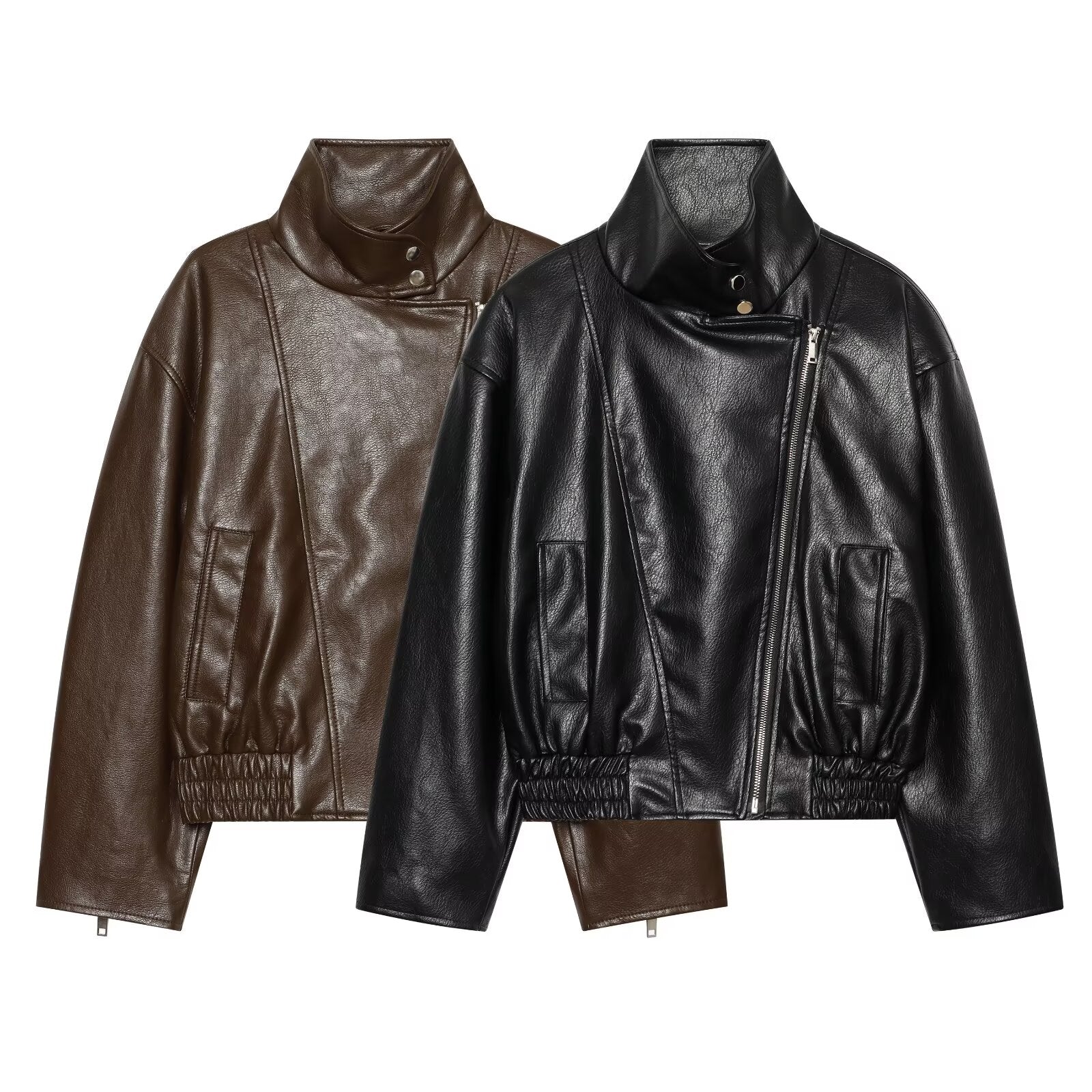 Women's large lapel imitation leather jacket Coat