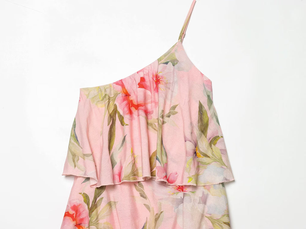 Women's layered decorative printed suspender dress