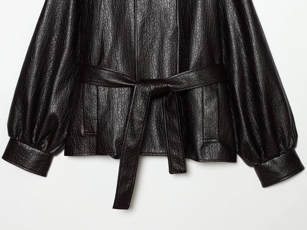 Women's with belt leather effect jacket Coat