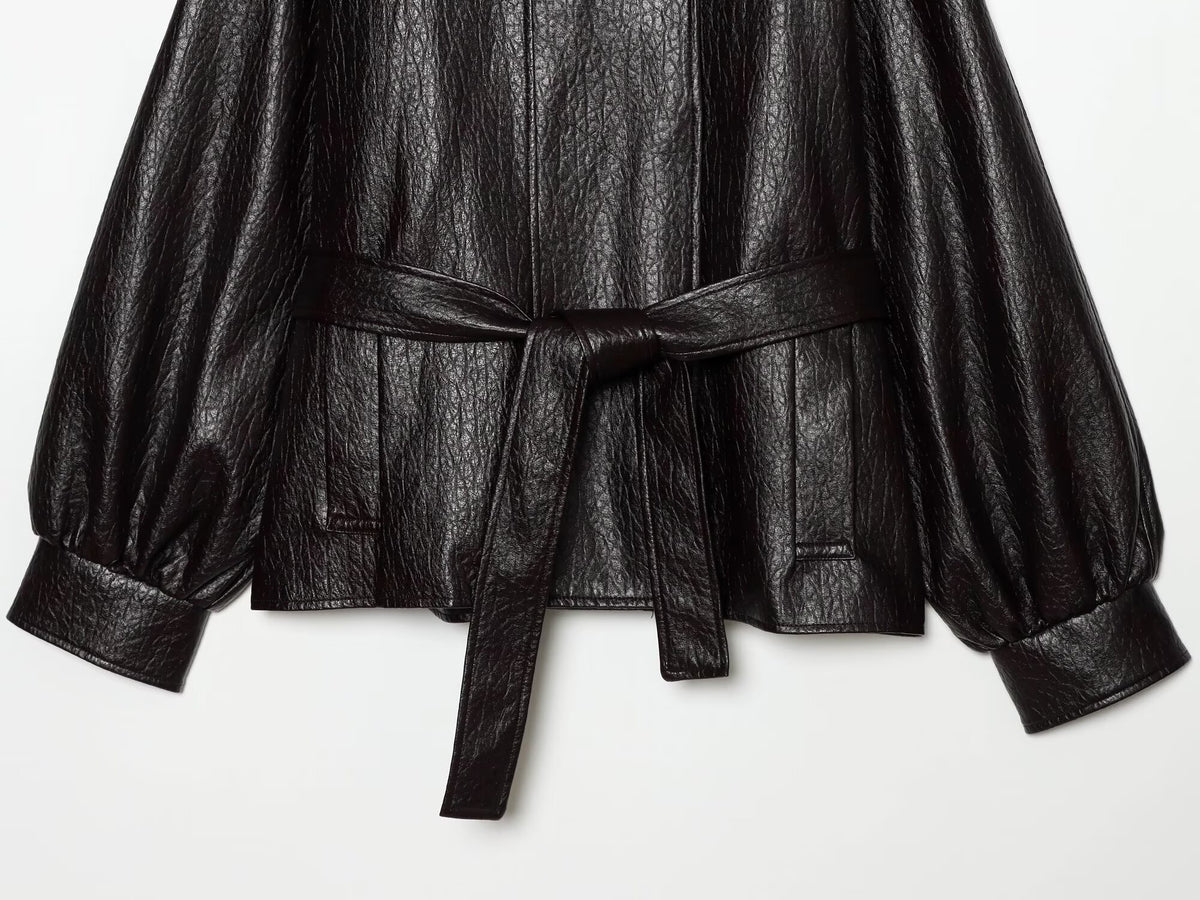 Women's with belt leather effect jacket Coat