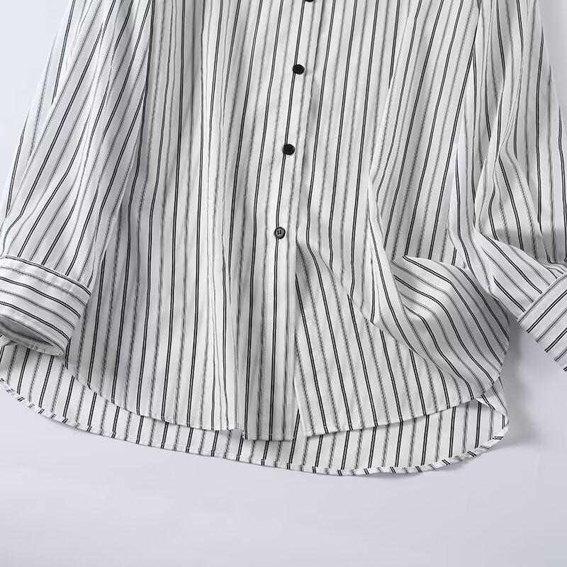 Women's 2026 loose stand collar striped shirt