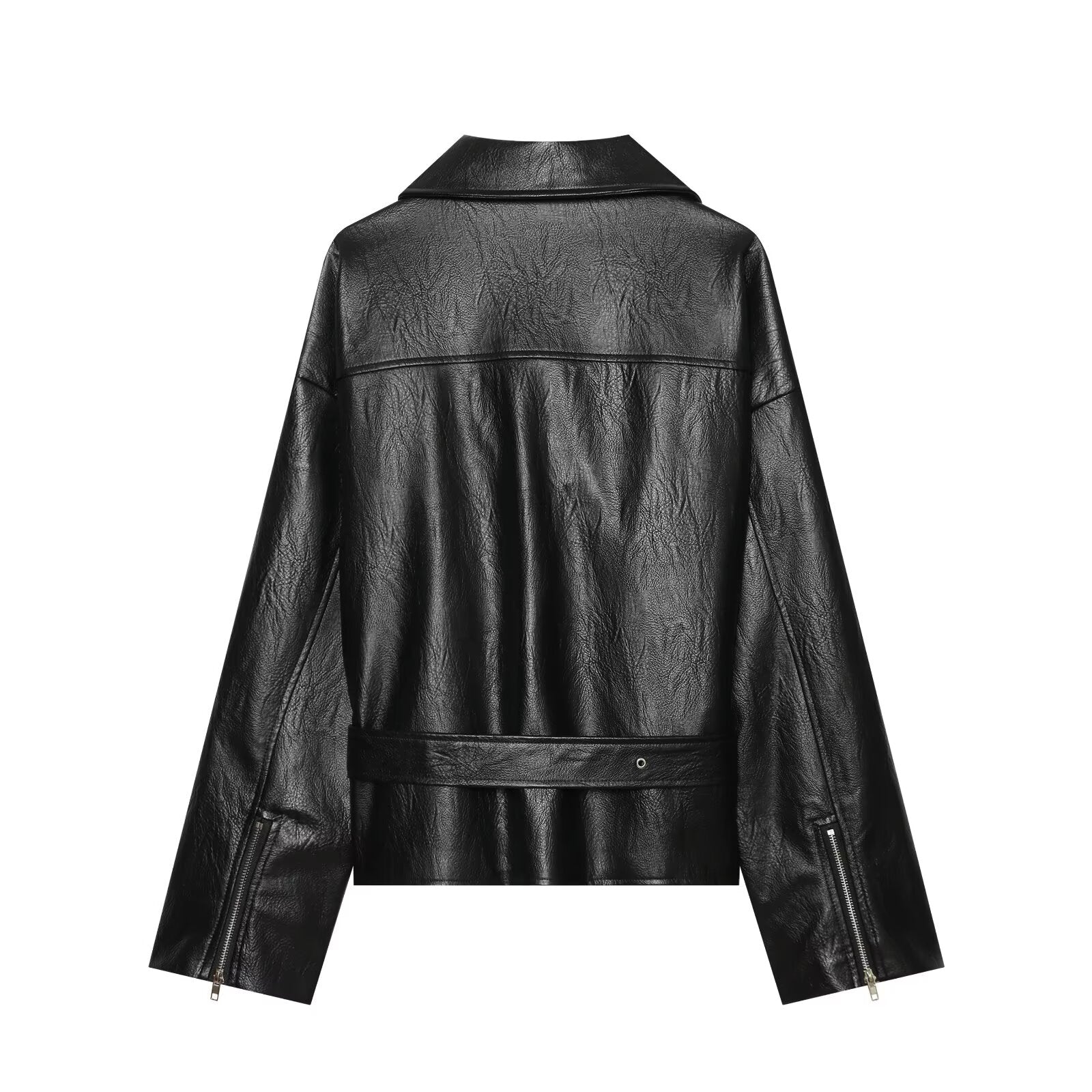 Women's With Belt short Faux Leather jacket Coat