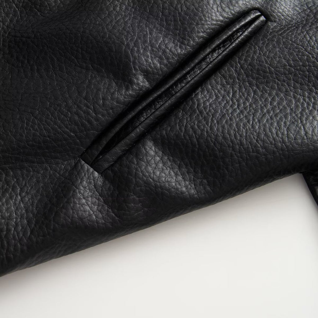 Women's high necked faux leather waistband jacket