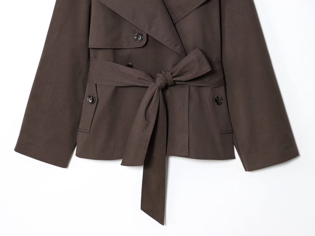 Women's with belt loose short windbreaker Coat