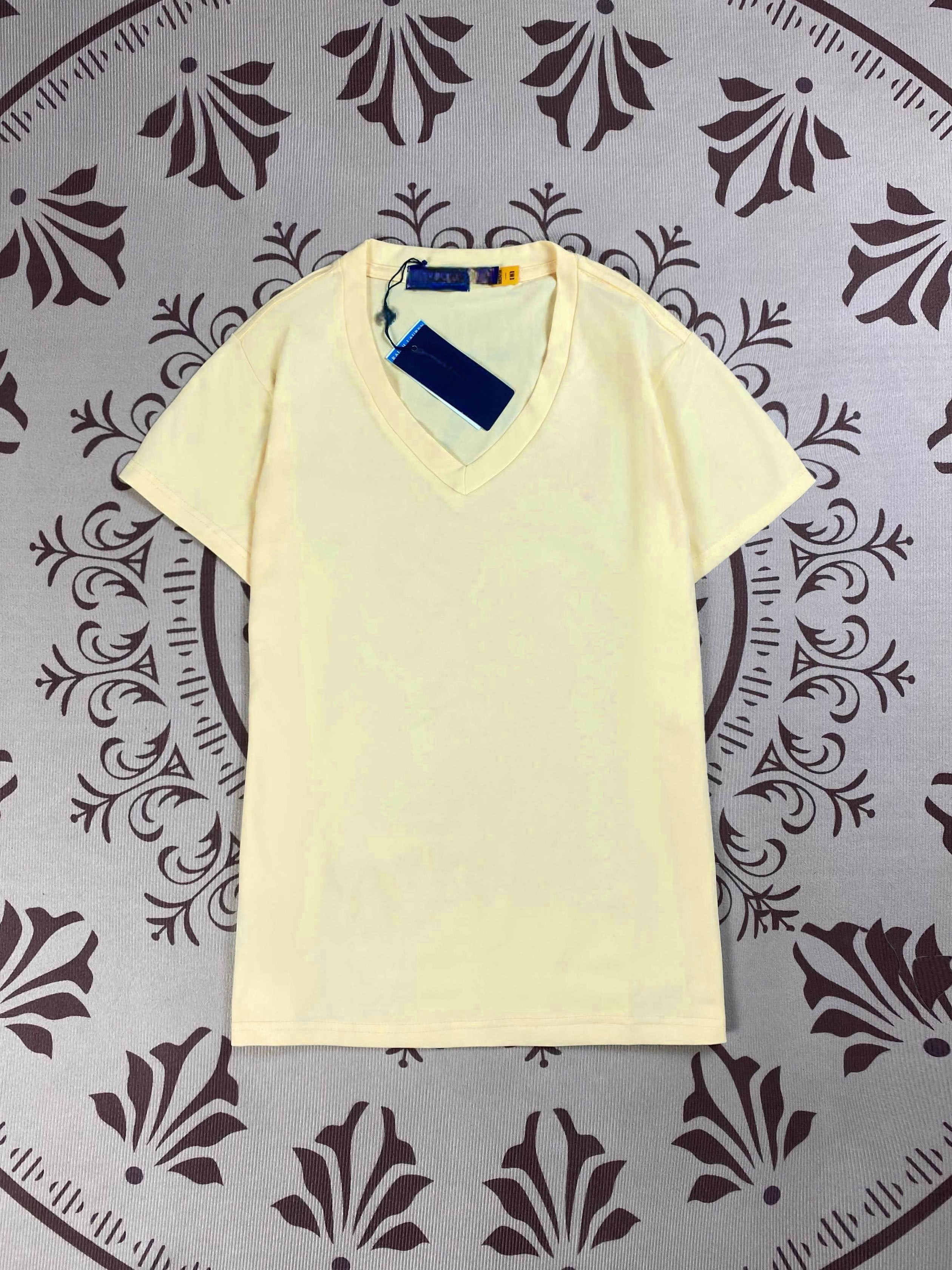 Women's New Fashion Joker Embroidered Pure Cotton Solid Color V-neck Slim T-shirt